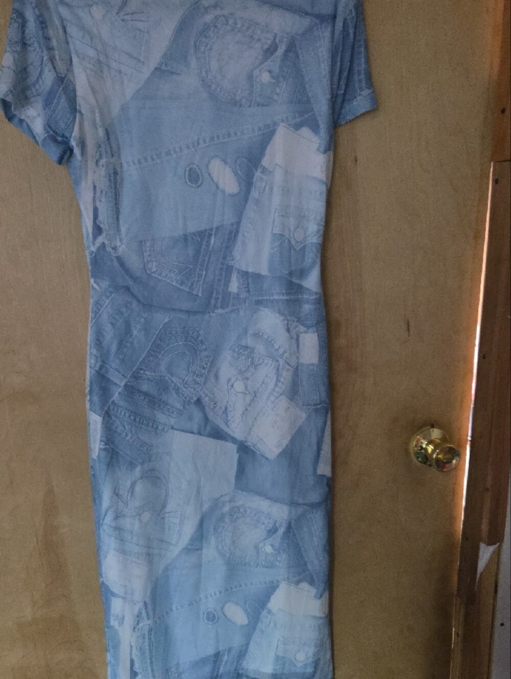 True Religion Light Blue Graphic Denim-Print Short Sleeve Tee Dress - Picture 2 of 2